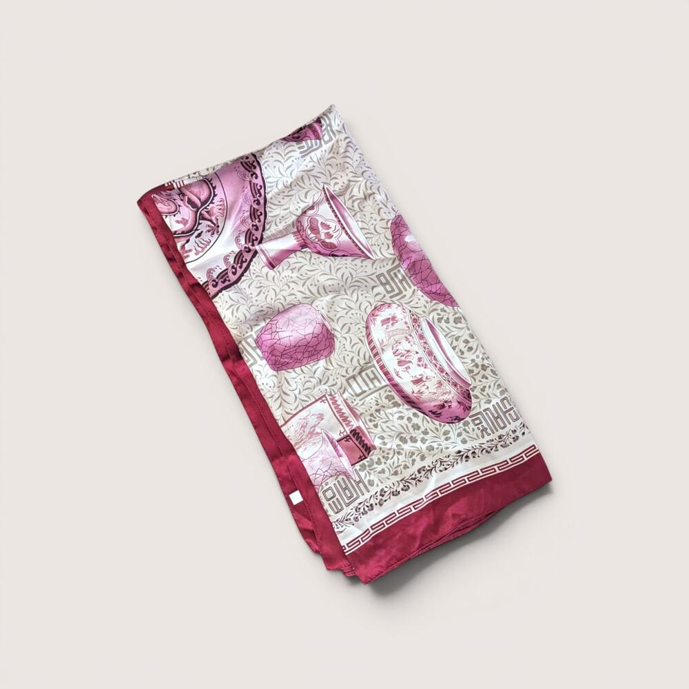 Vintage Asian Pottery Print Silk Scarf